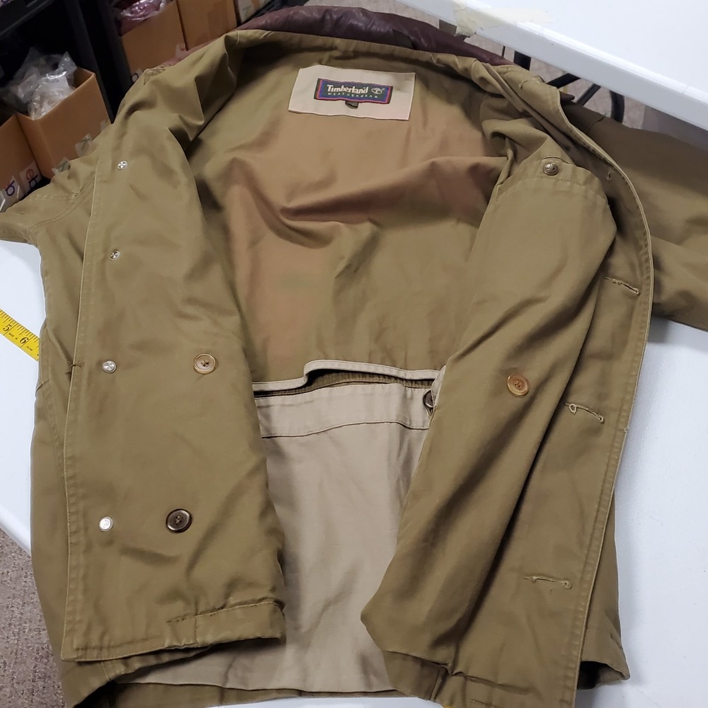 Timberland Mens Vintage Military Field Barn Jacket Size M Canvas Leather Collar - Picture 8 of 12